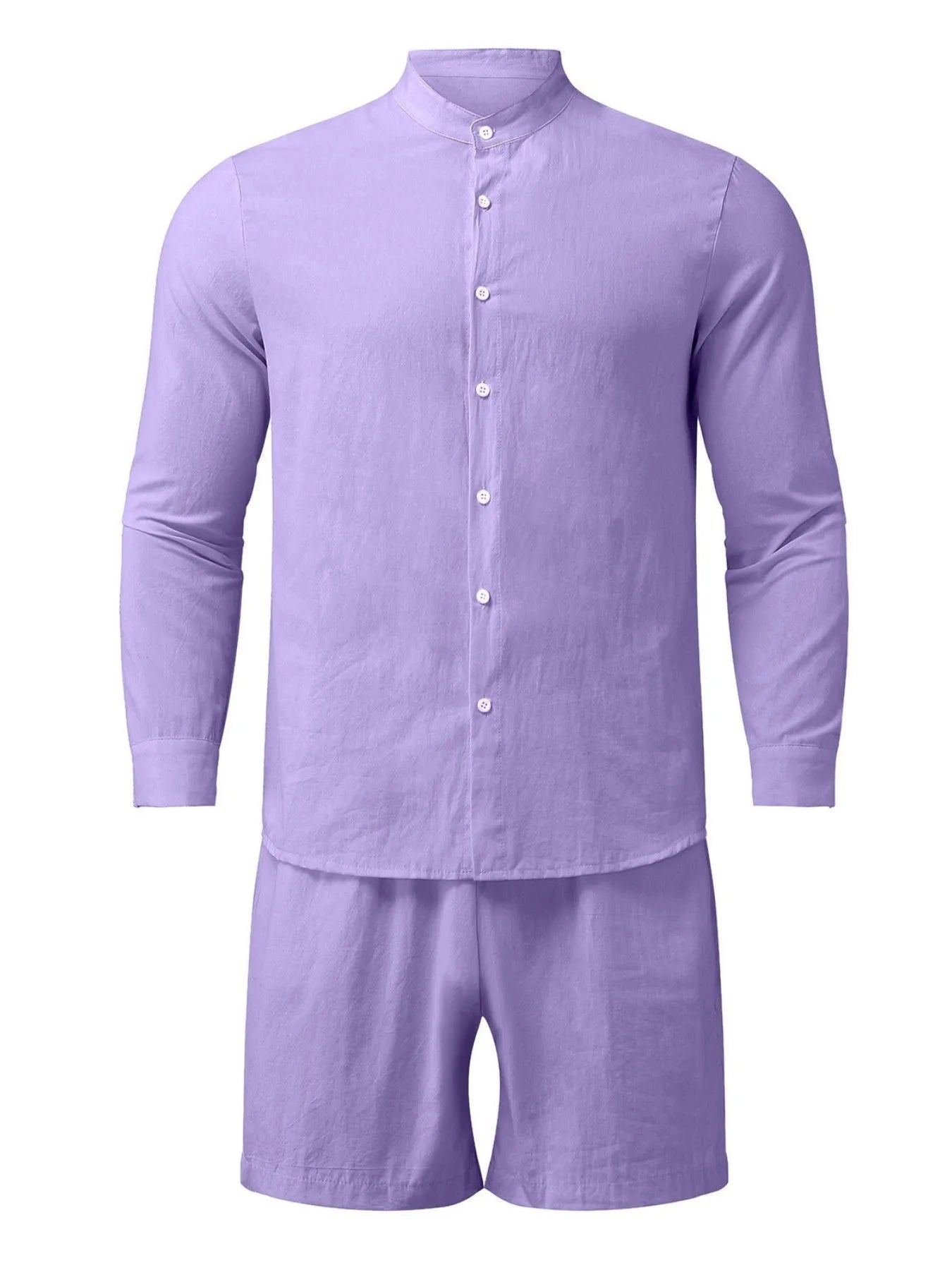Men's Full Size Button Up Long Sleeve Shirt and Shorts Set Plus Size - Luxé Lane