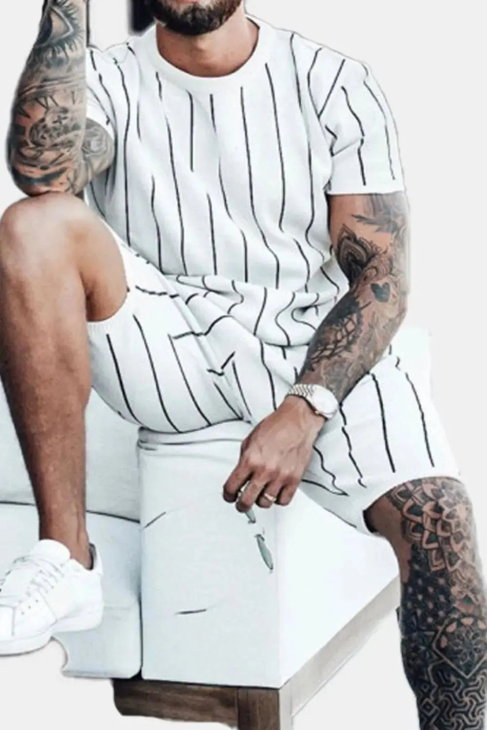 Men's Full Size Striped Casual Top and Shorts Summer Set Plus Size - Luxe Lane Apparel