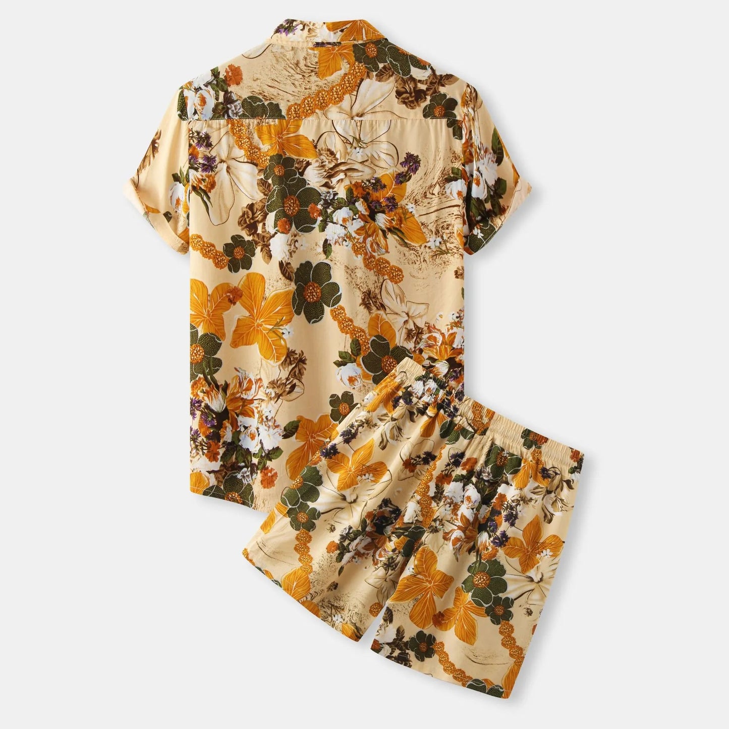 Men's Plus Size Printed Button Up Shirt and Shorts Set - Luxé Lane