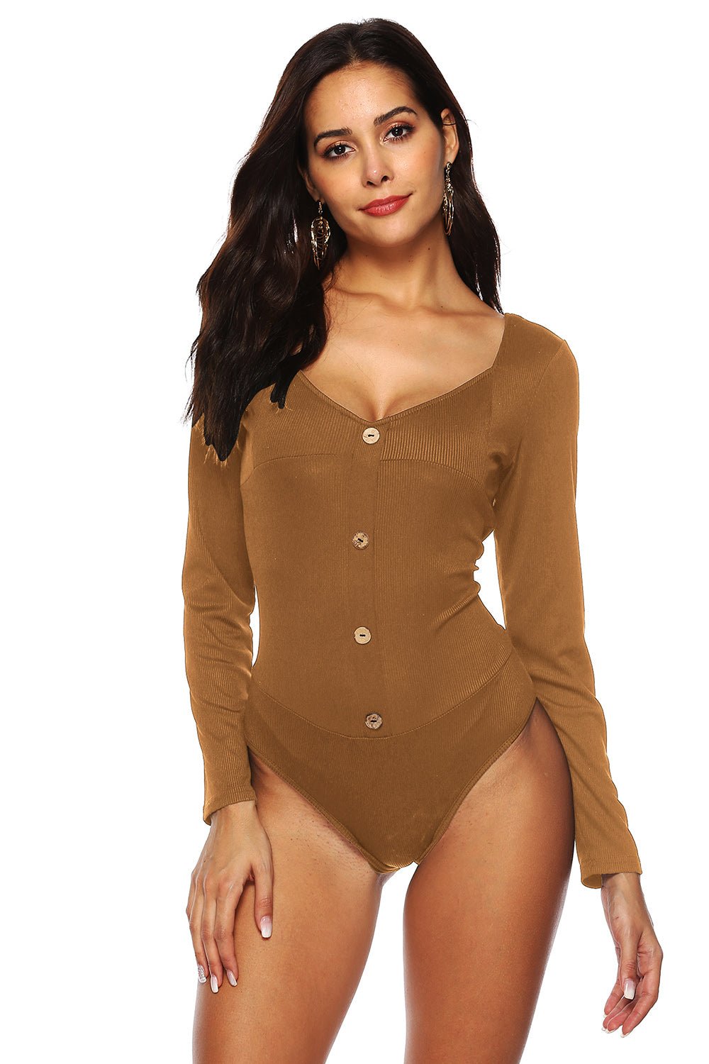 Button Detail Bodysuit - Luxe Lane Apparel