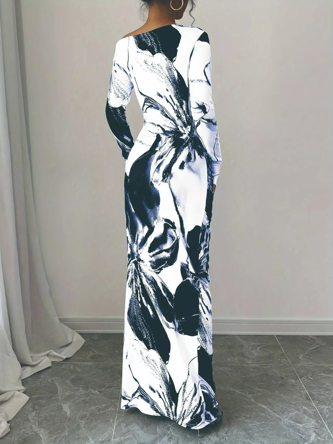 Floral One Shoulder Long Sleeve Maxi Dress - Luxé Lane