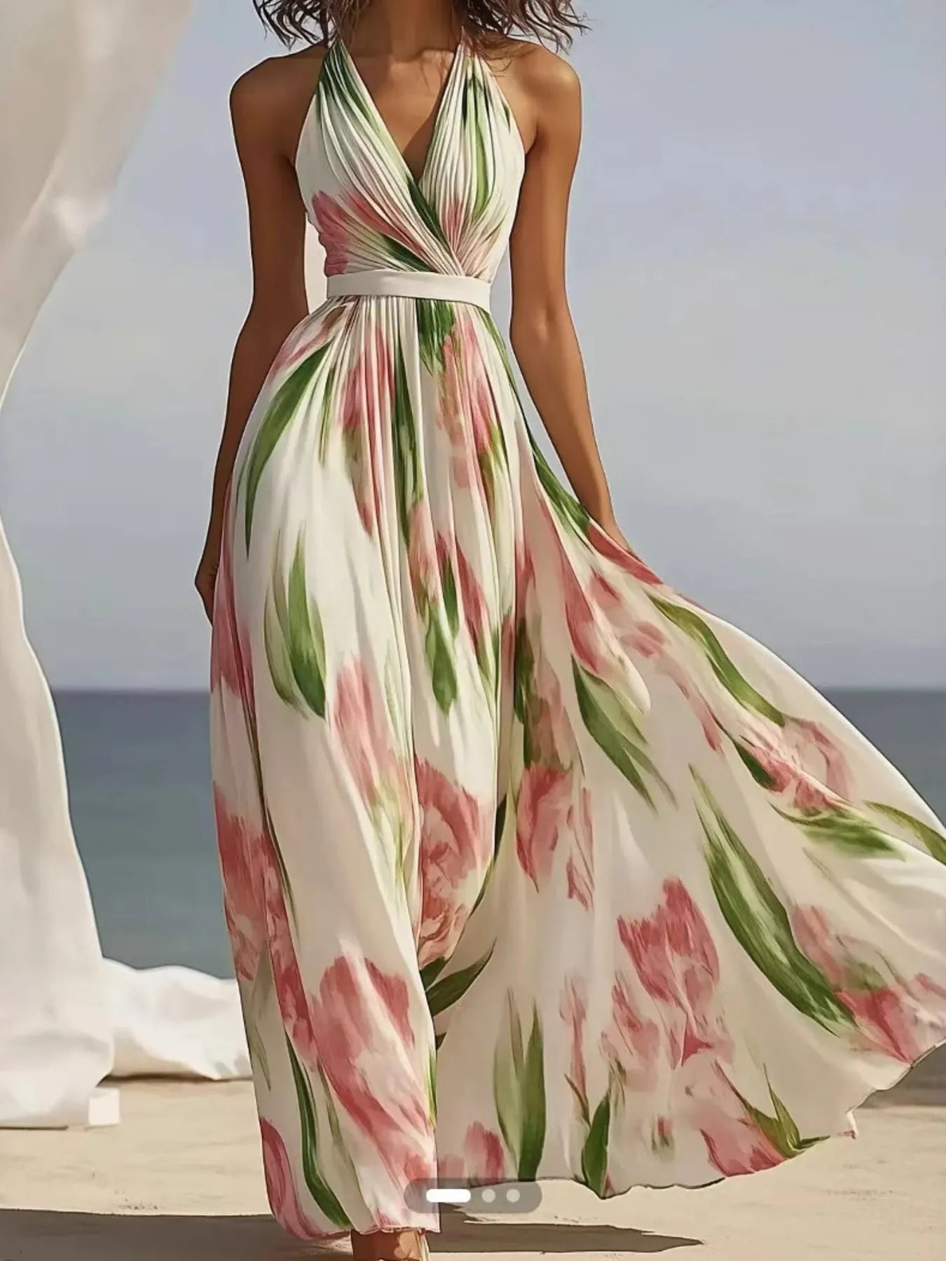 Floral Print Halter Neck Maxi Dress - Luxe Lane Apparel