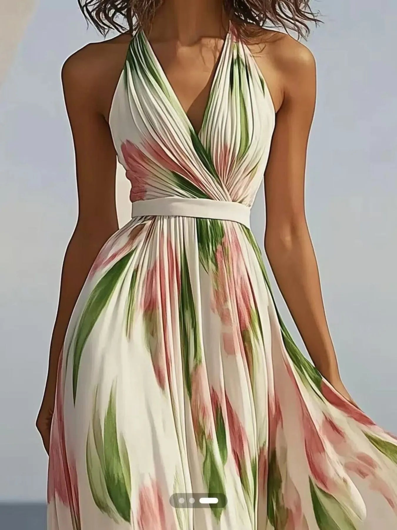 Floral Print Halter Neck Maxi Dress - Luxe Lane Apparel