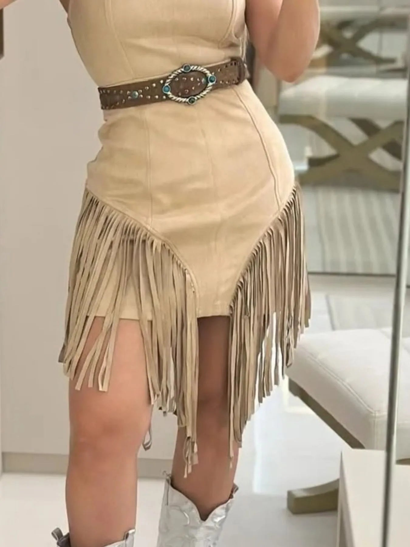 Fringe Square Neck Bodycon Mini Dress - Luxé Lane