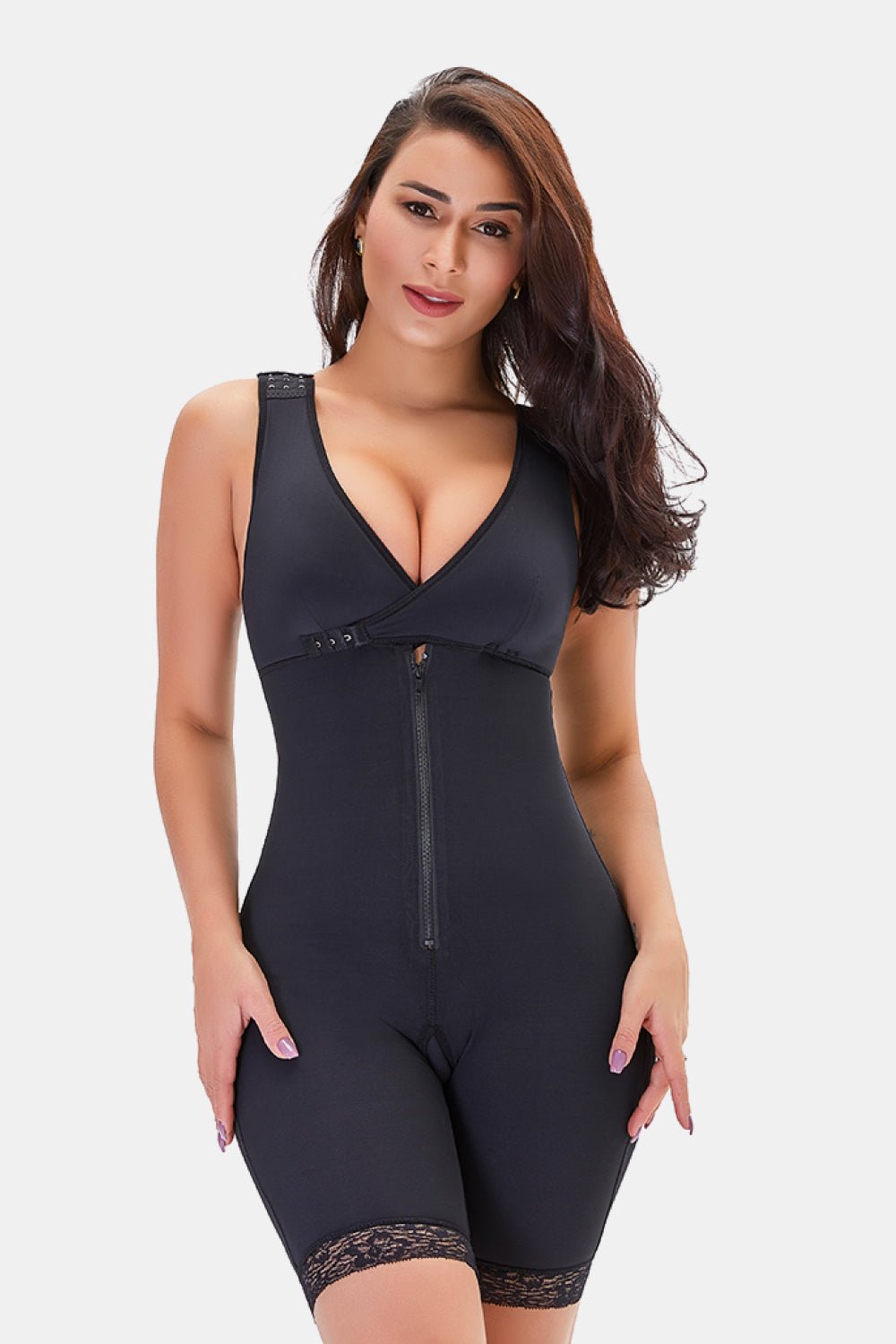 Full Size Lace Trim Shapewear with Zipper - Luxe Lane Apparel