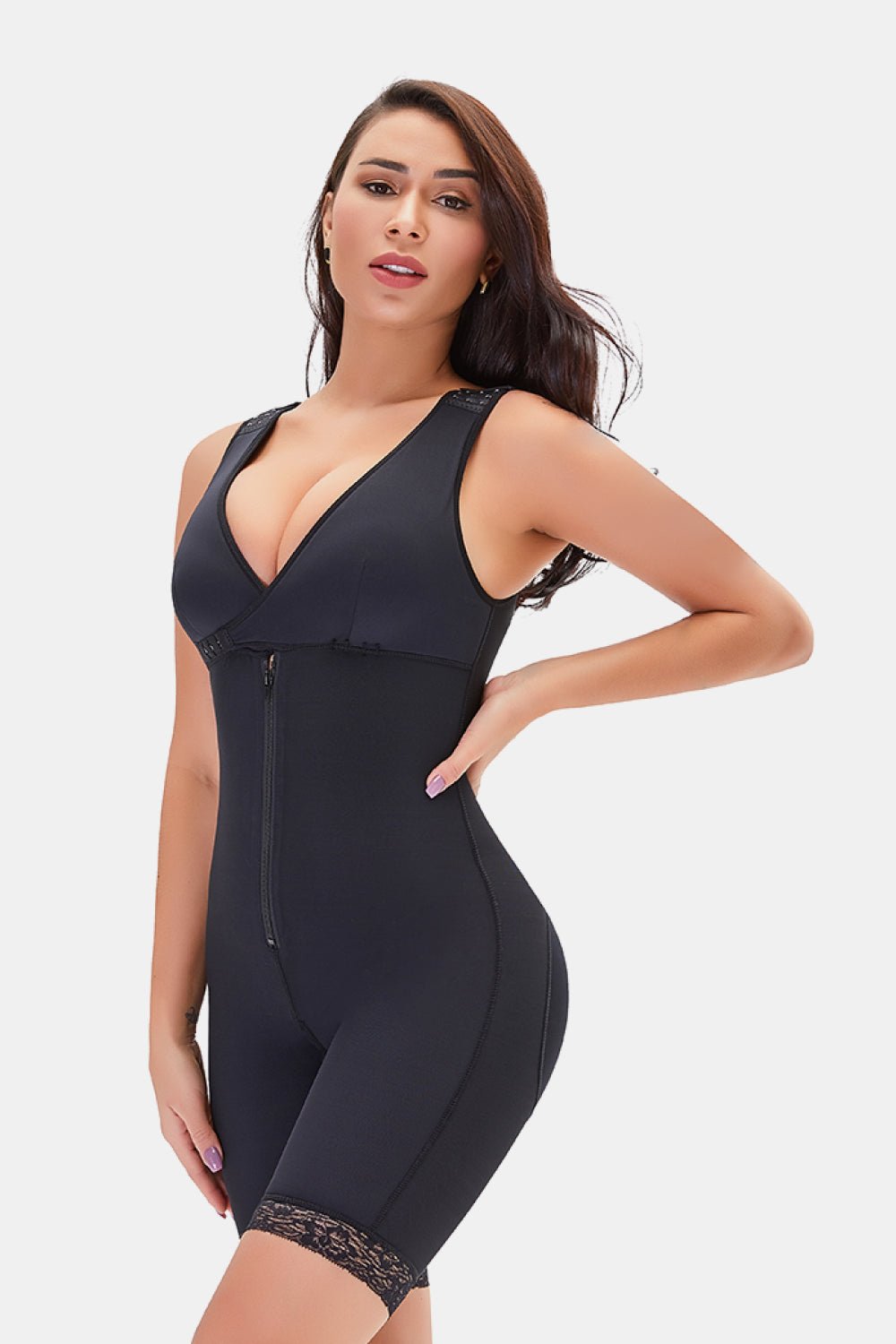 Full Size Lace Trim Shapewear with Zipper - Luxe Lane Apparel