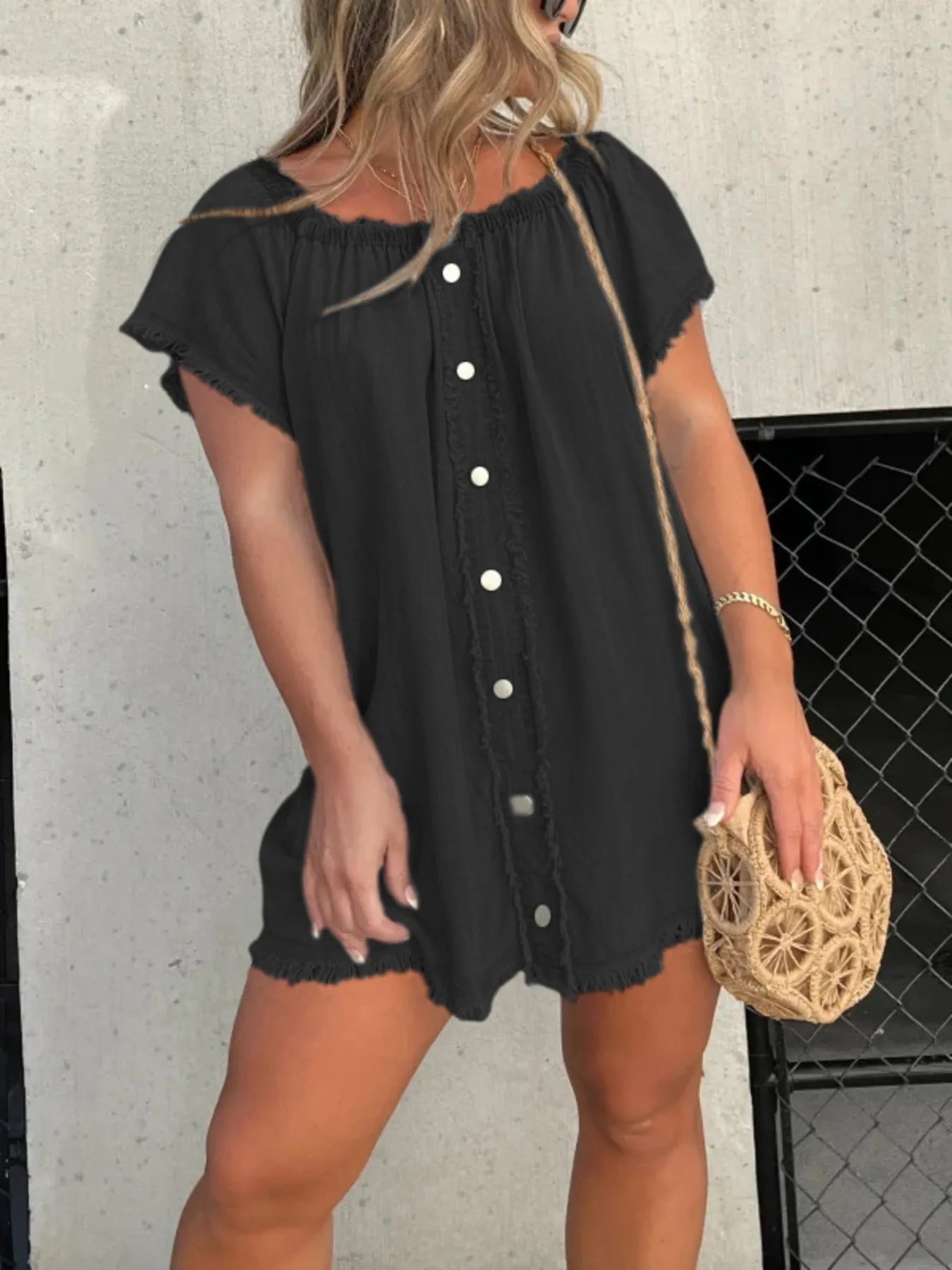 Full Size Raw Hem Mini Denim Dress Plus Size - Luxé Lane