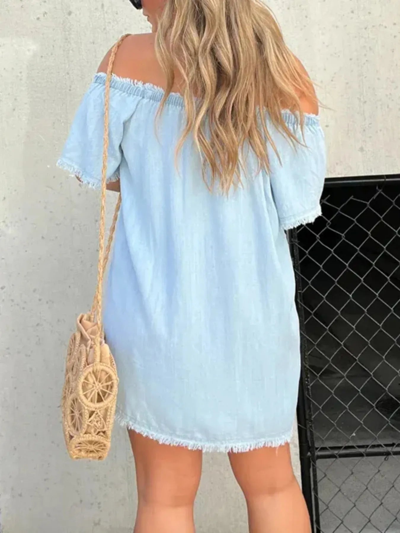 Full Size Raw Hem Mini Denim Dress Plus Size - Luxé Lane