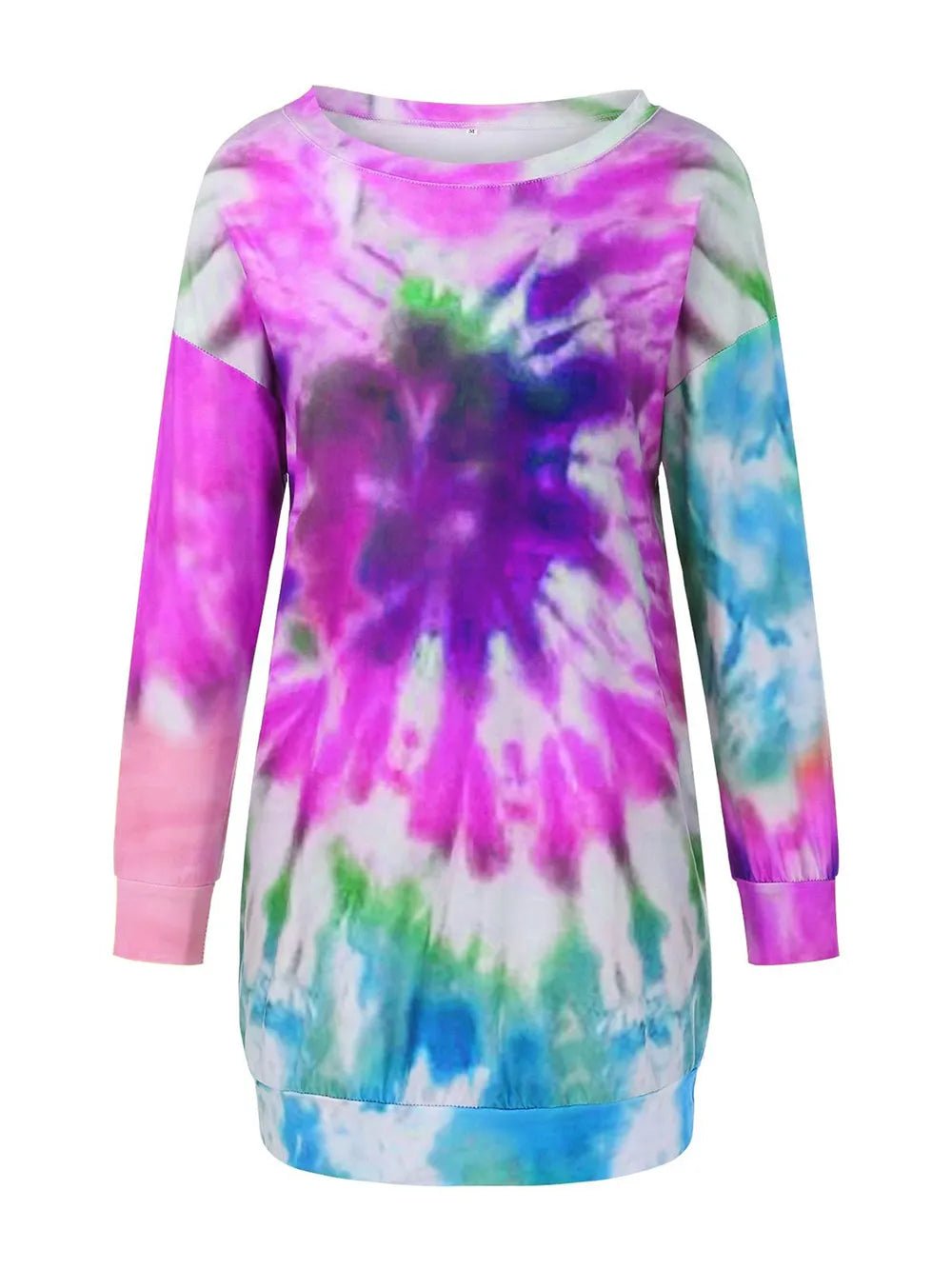 Full Size Tie - Dye Round Neck Long Sleeve Dress - Luxé Lane