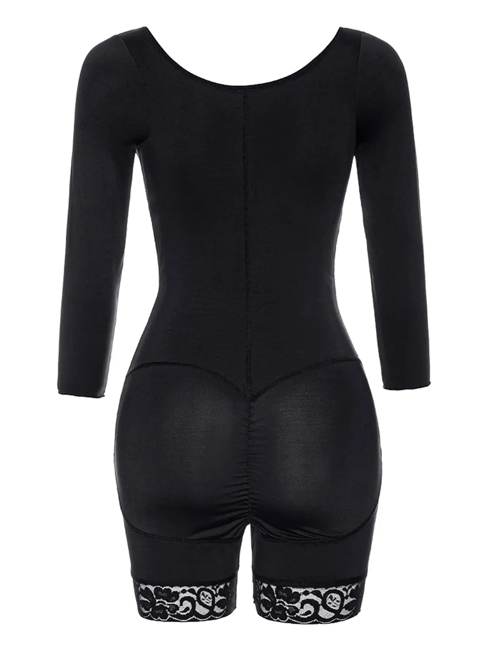 Full Size Zip Up Lace Detail Long Sleeve Shapewear - Luxe Lane Apparel