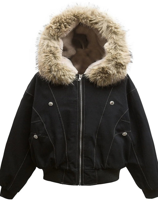 Men's Faux Fur Hooded Zip Up Jacket - Luxé Lane