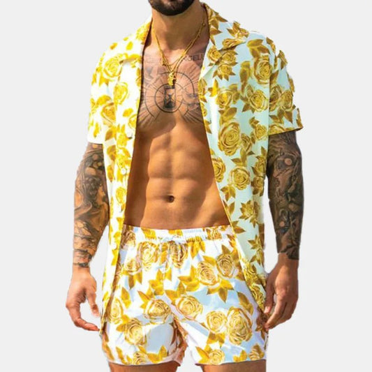 Men's Full Size Button Up Shirt and Shorts Set Plus Size - Luxé Lane
