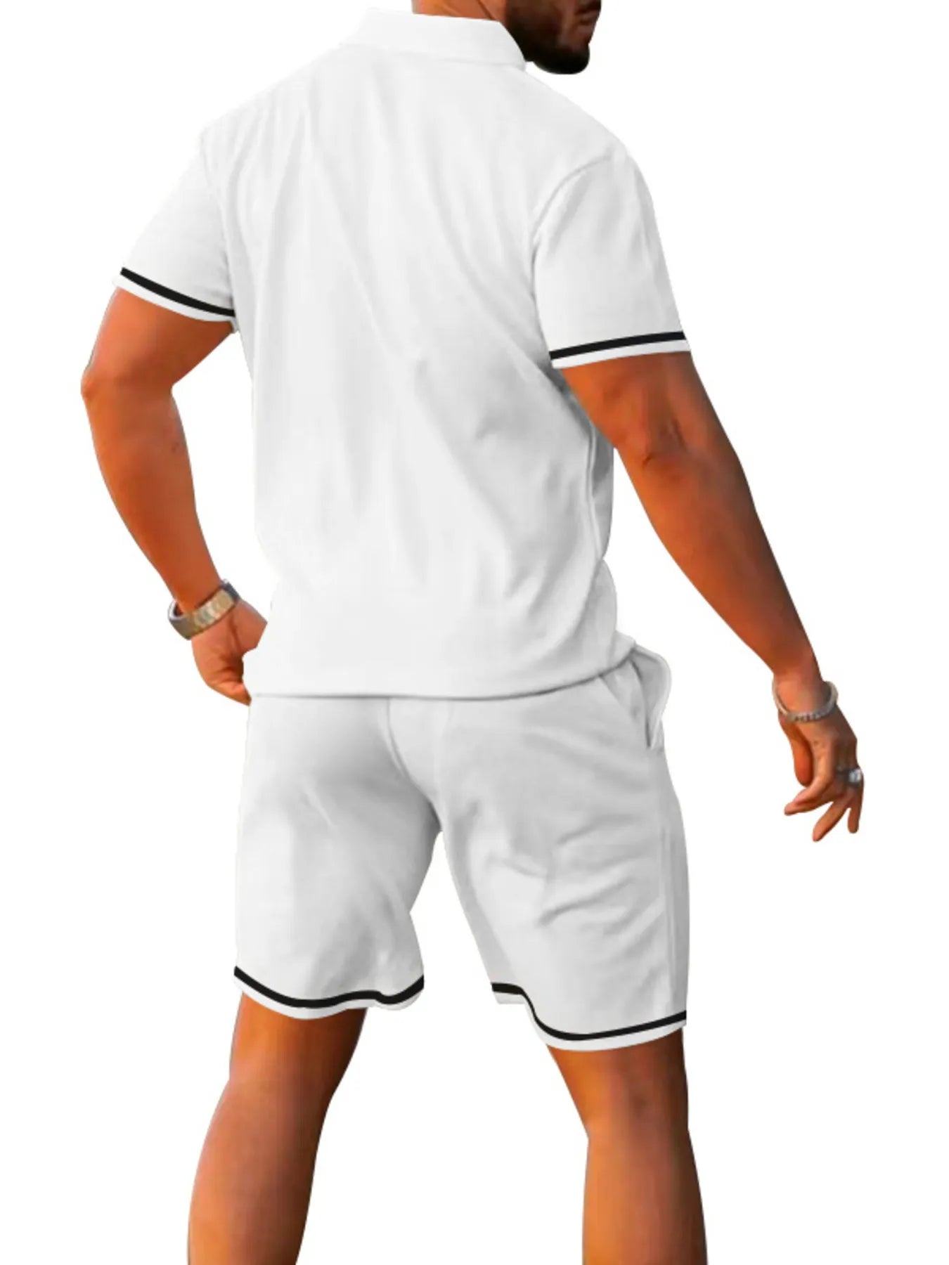 Men's Full Size Contrast Trim Polo and Shorts Set Plus Size - Luxé Lane