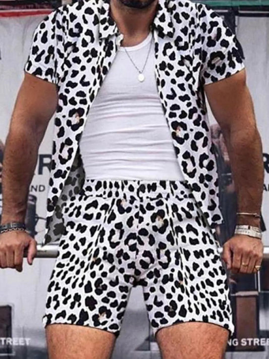 Men's Full Size Leopard Button Up Shirt and Shorts Set Plus Size - Luxé Lane