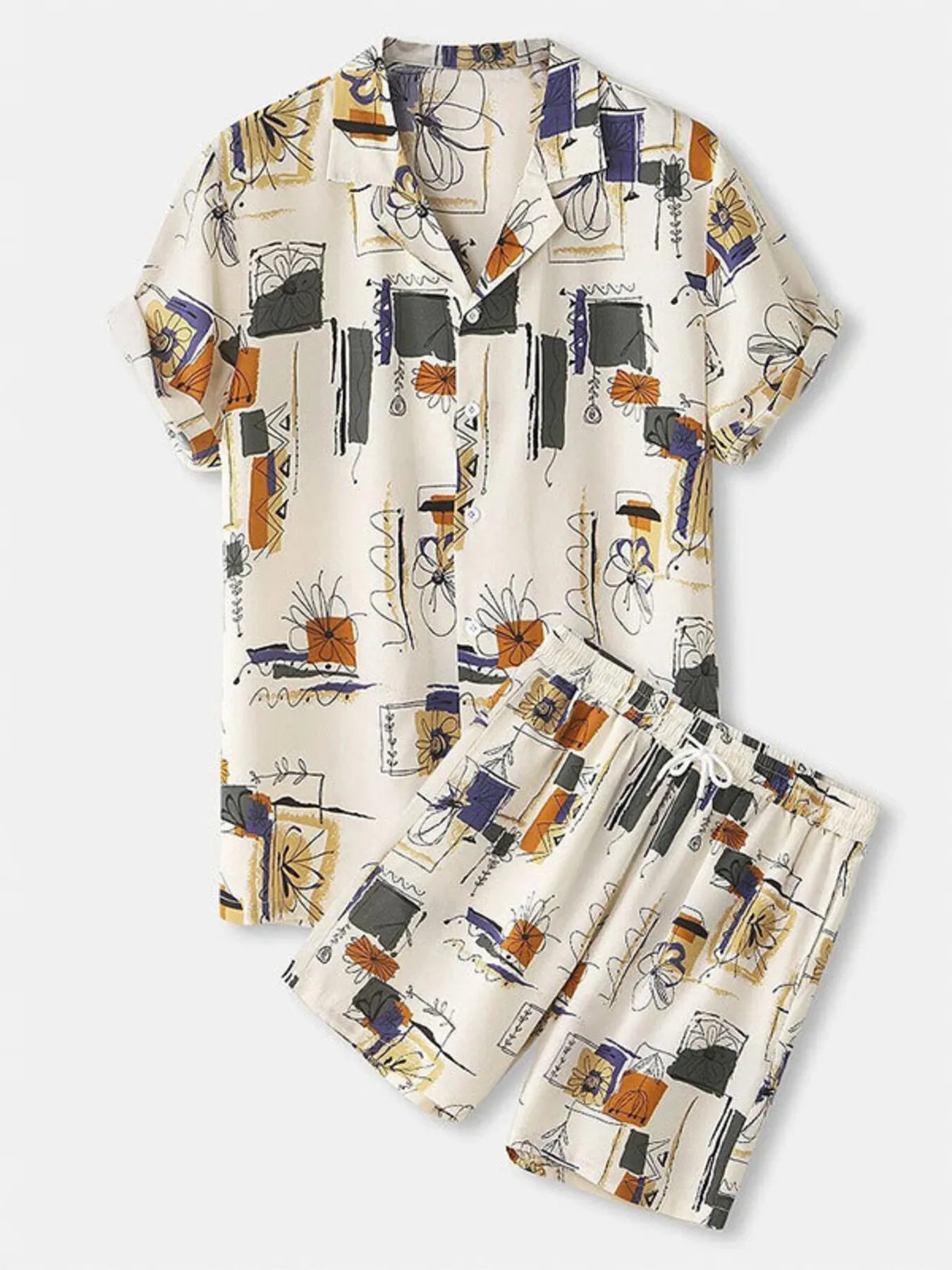 Men's Full Size Printed Button Up Shirt and Shorts Set Plus Size - Luxé Lane