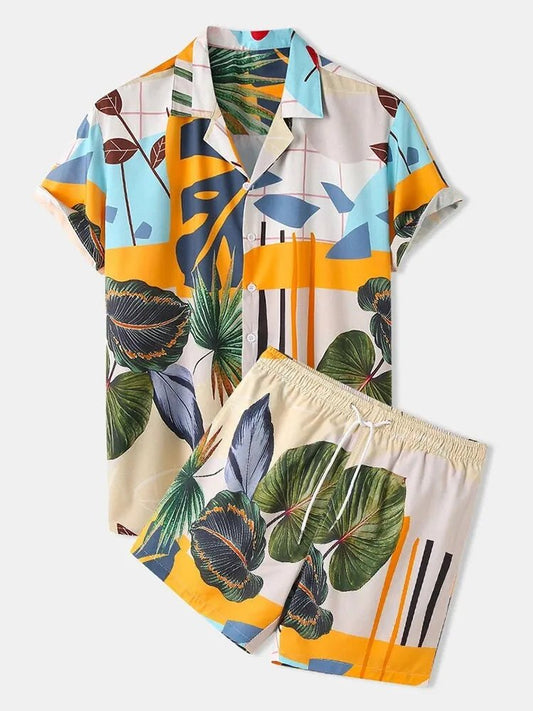 Men's Full Size Printed Short Sleeve Shirt and Shorts Set Plus Size - Luxé Lane