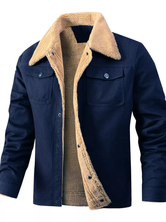 Men's Full Size Sherpa Lined Snap Down Jacket Plus Size - Luxé Lane