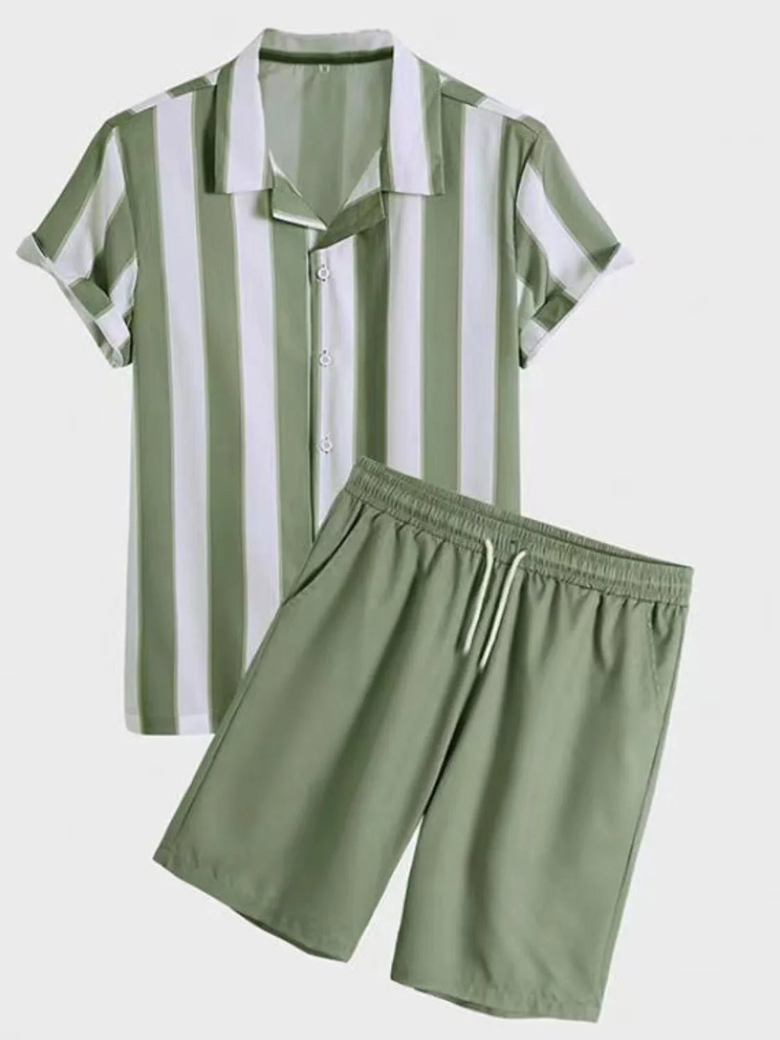 Men's Full Size Striped Casual Shirt and Shorts Set Plus Size - Luxé Lane