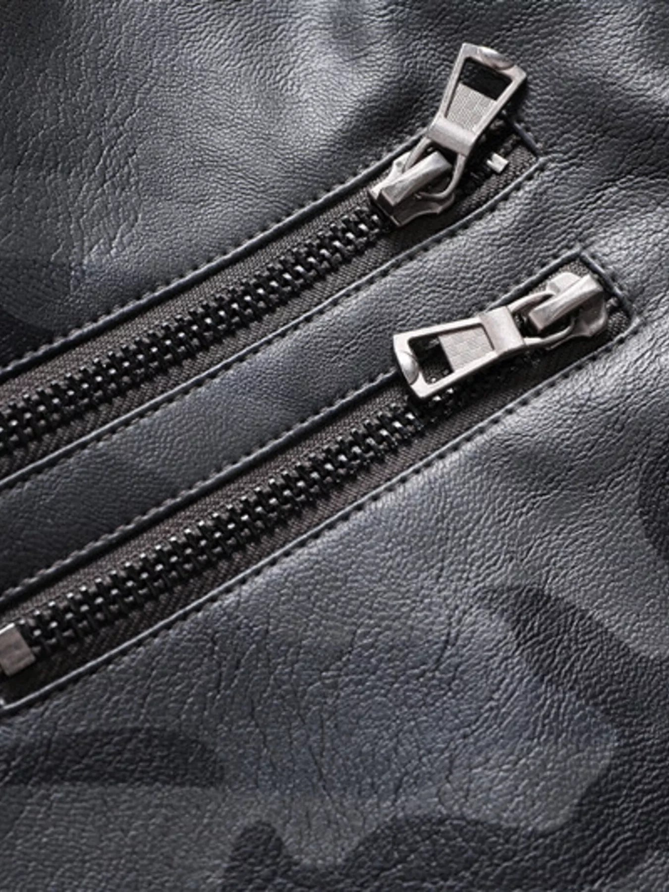 Men's Full Size Zip Up Camouflage Faux Leather Jacket Plus Size - Luxé Lane