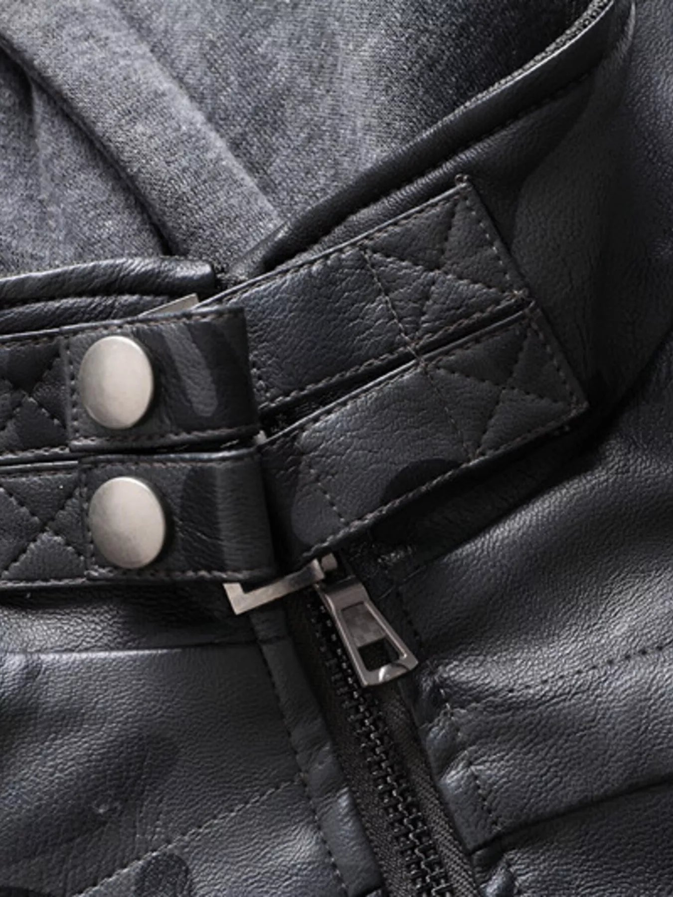 Men's Full Size Zip Up Camouflage Faux Leather Jacket Plus Size - Luxé Lane