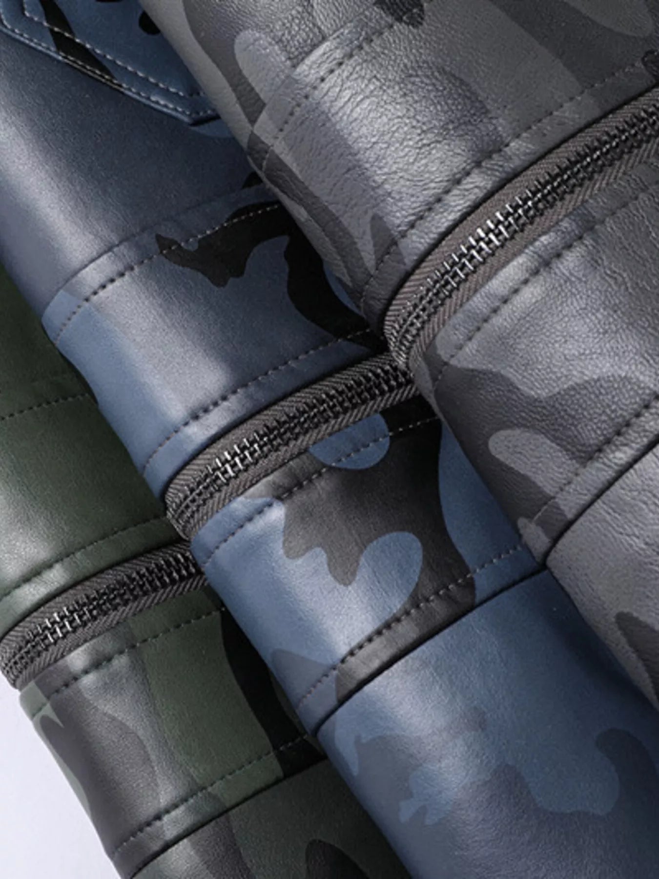 Men's Full Size Zip Up Camouflage Faux Leather Jacket Plus Size - Luxé Lane