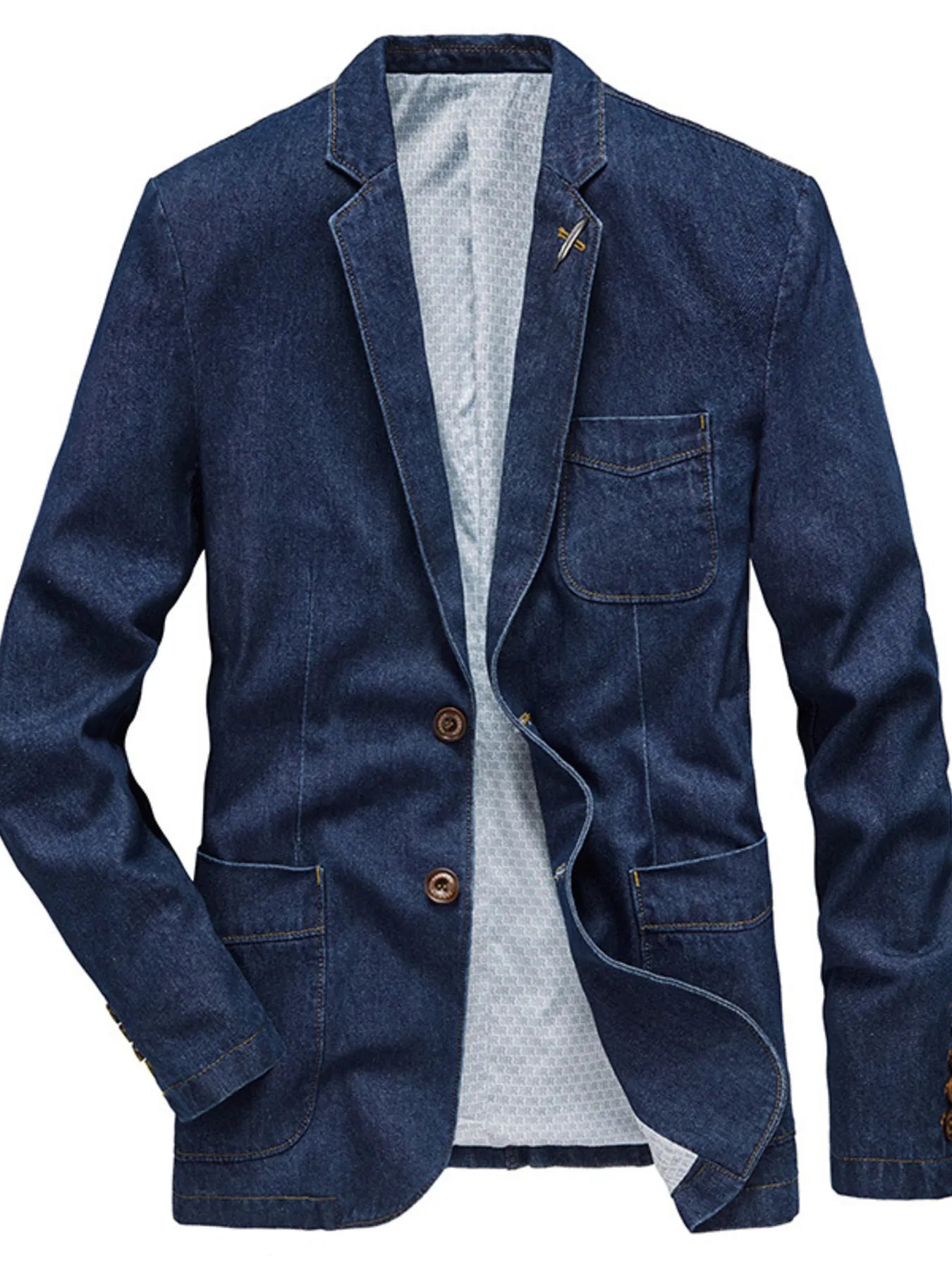 Men's Plus Size Lapel Collar Long Sleeve Denim Blazer - Luxé Lane