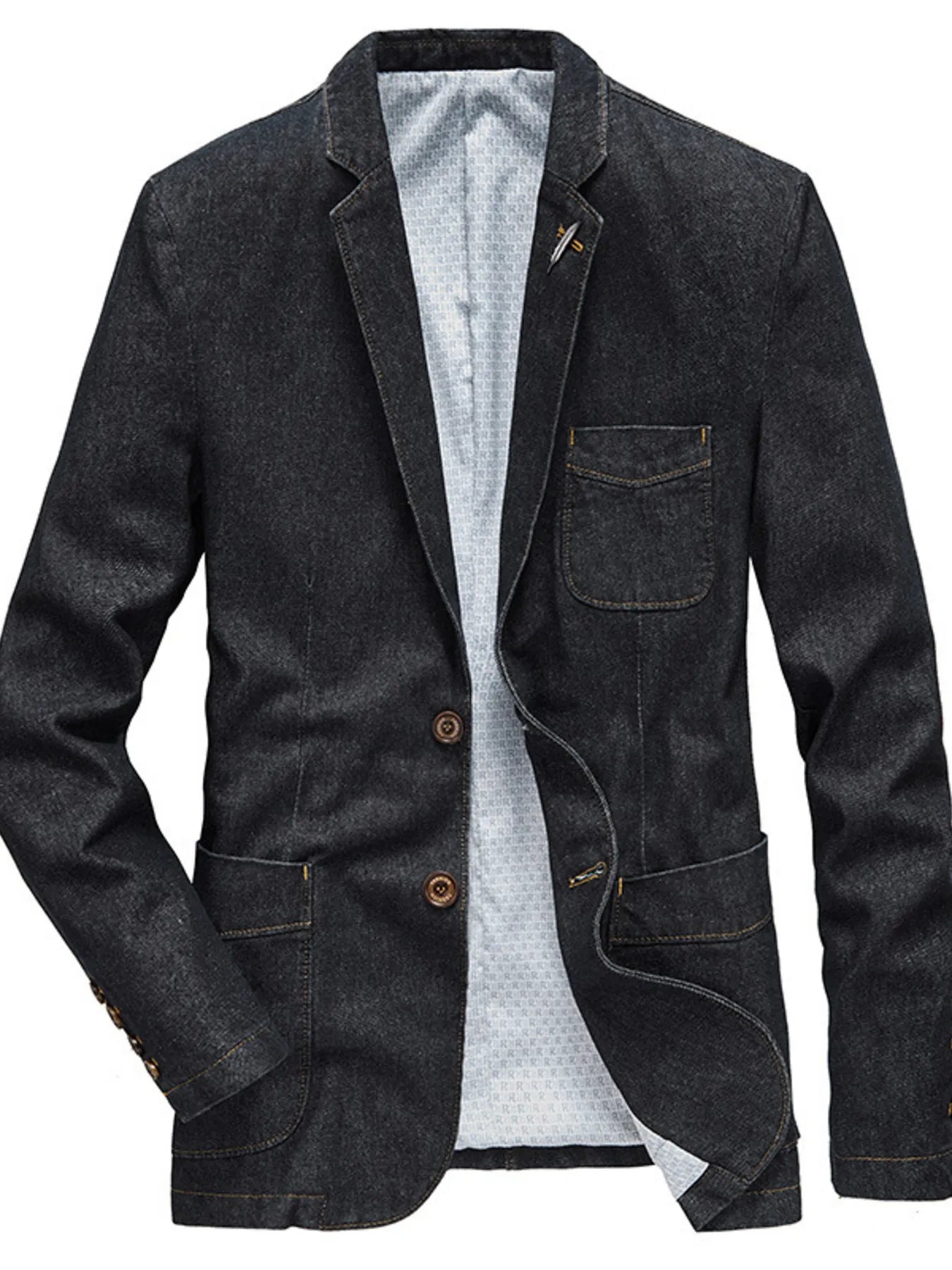 Men's Plus Size Lapel Collar Long Sleeve Denim Blazer - Luxé Lane