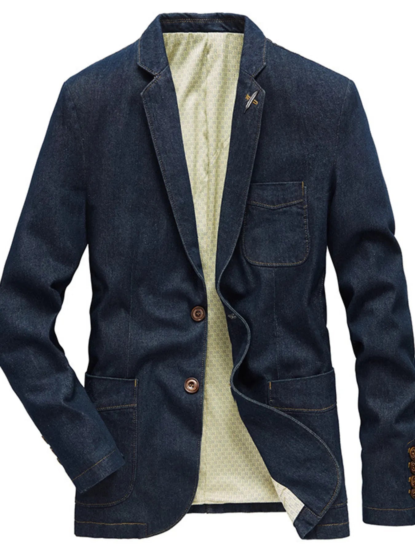 Men's Plus Size Lapel Collar Long Sleeve Denim Blazer - Luxé Lane