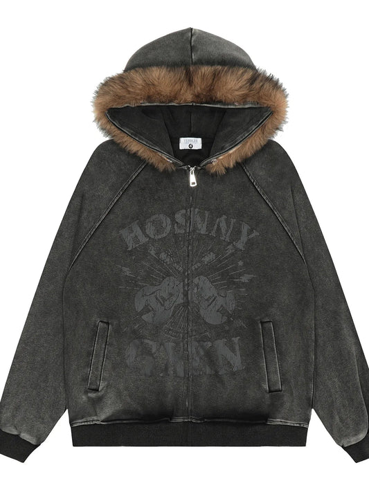 Men's Zip - Up Hoodie with Faux Fur Trim - Luxé Lane