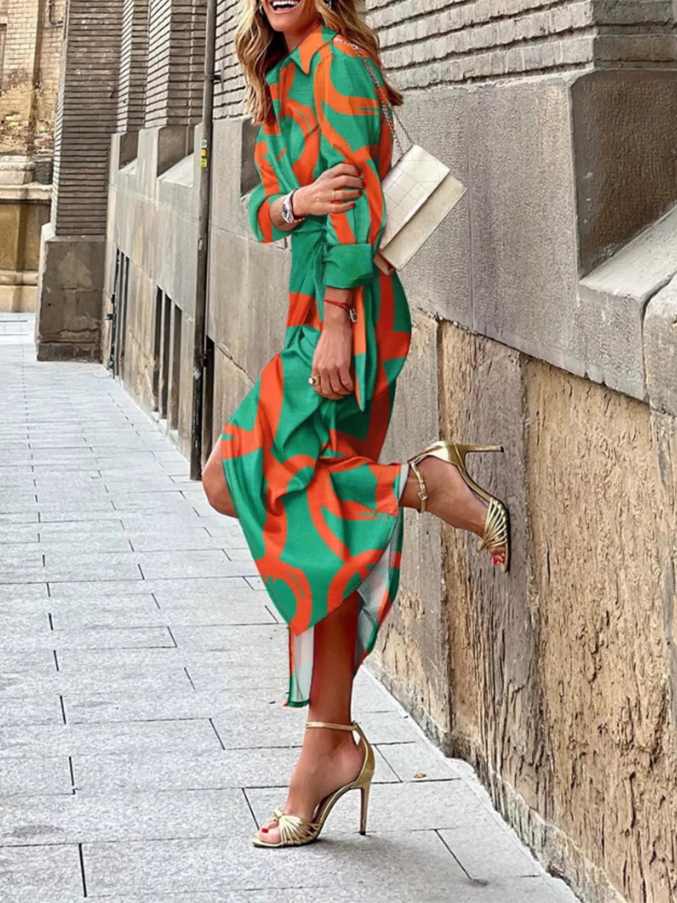 Printed Collared Neck Shirt Dress - Luxé Lane