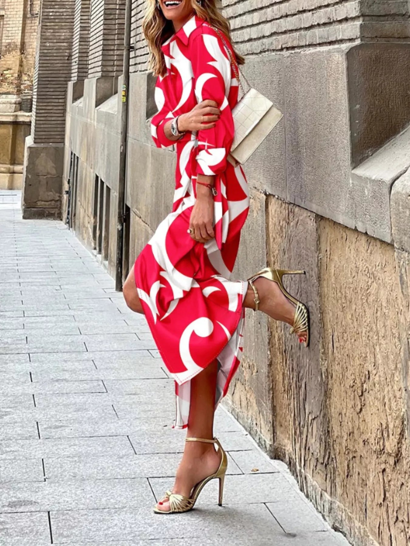 Printed Collared Neck Shirt Dress - Luxé Lane