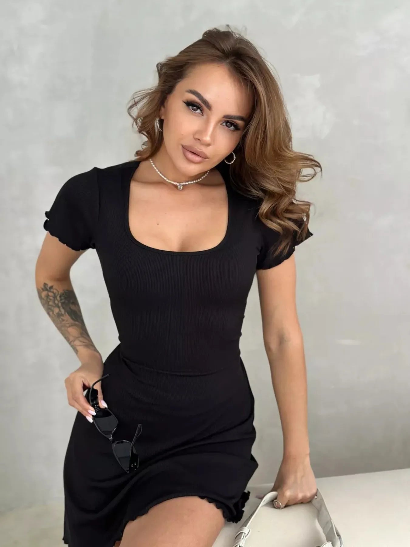 Ribbed Back Lace Up Short Sleeve Mini Dress - Luxe Lane Apparel