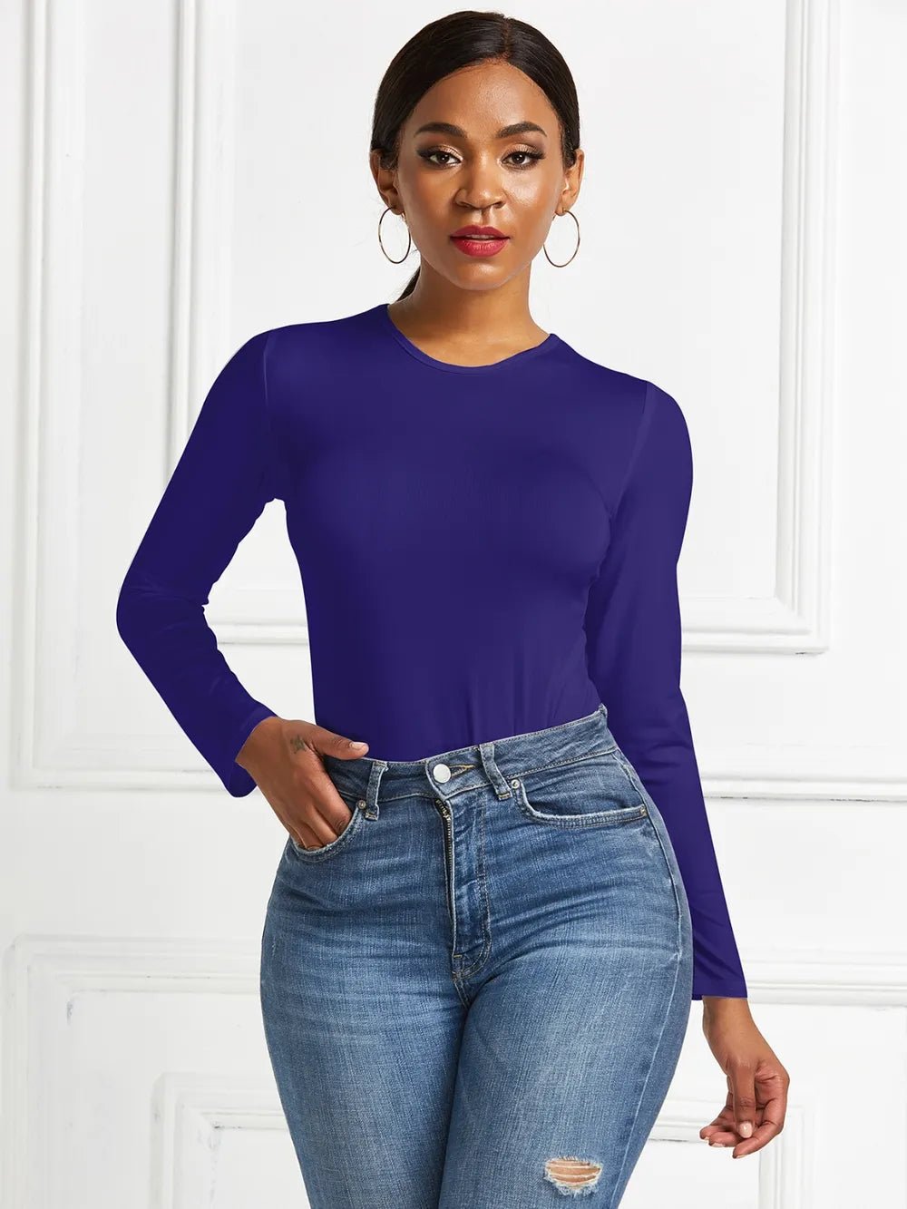 Round Neck Long Sleeve Bodysuit - Luxe Lane Apparel