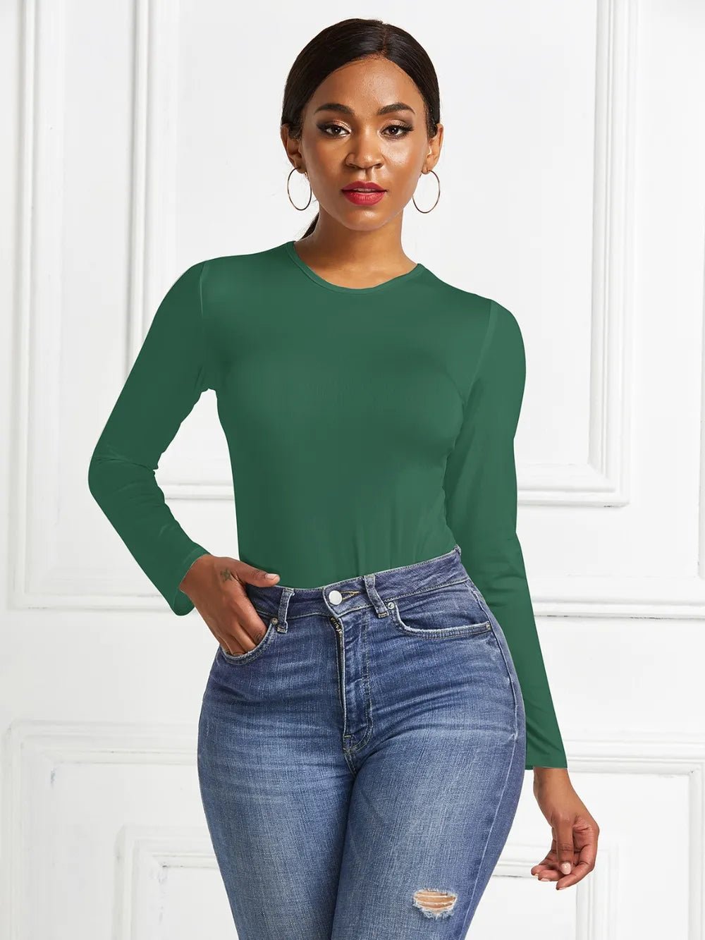 Round Neck Long Sleeve Bodysuit - Luxe Lane Apparel