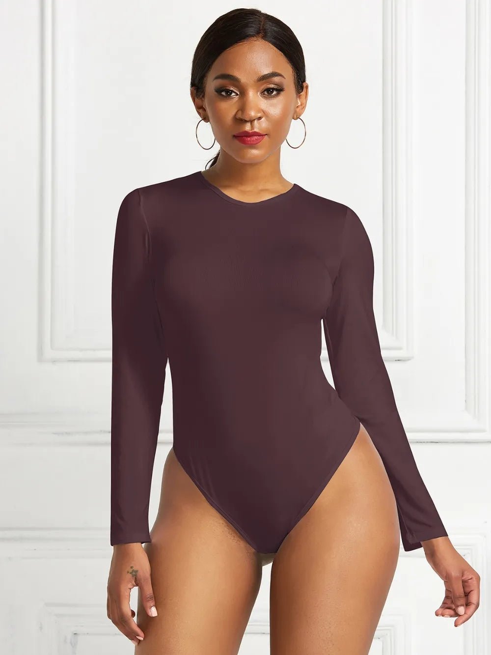 Round Neck Long Sleeve Bodysuit - Luxe Lane Apparel