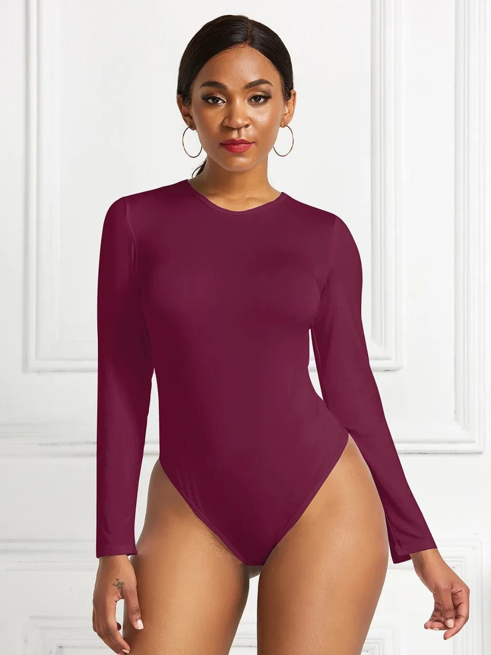 Round Neck Long Sleeve Bodysuit - Luxe Lane Apparel