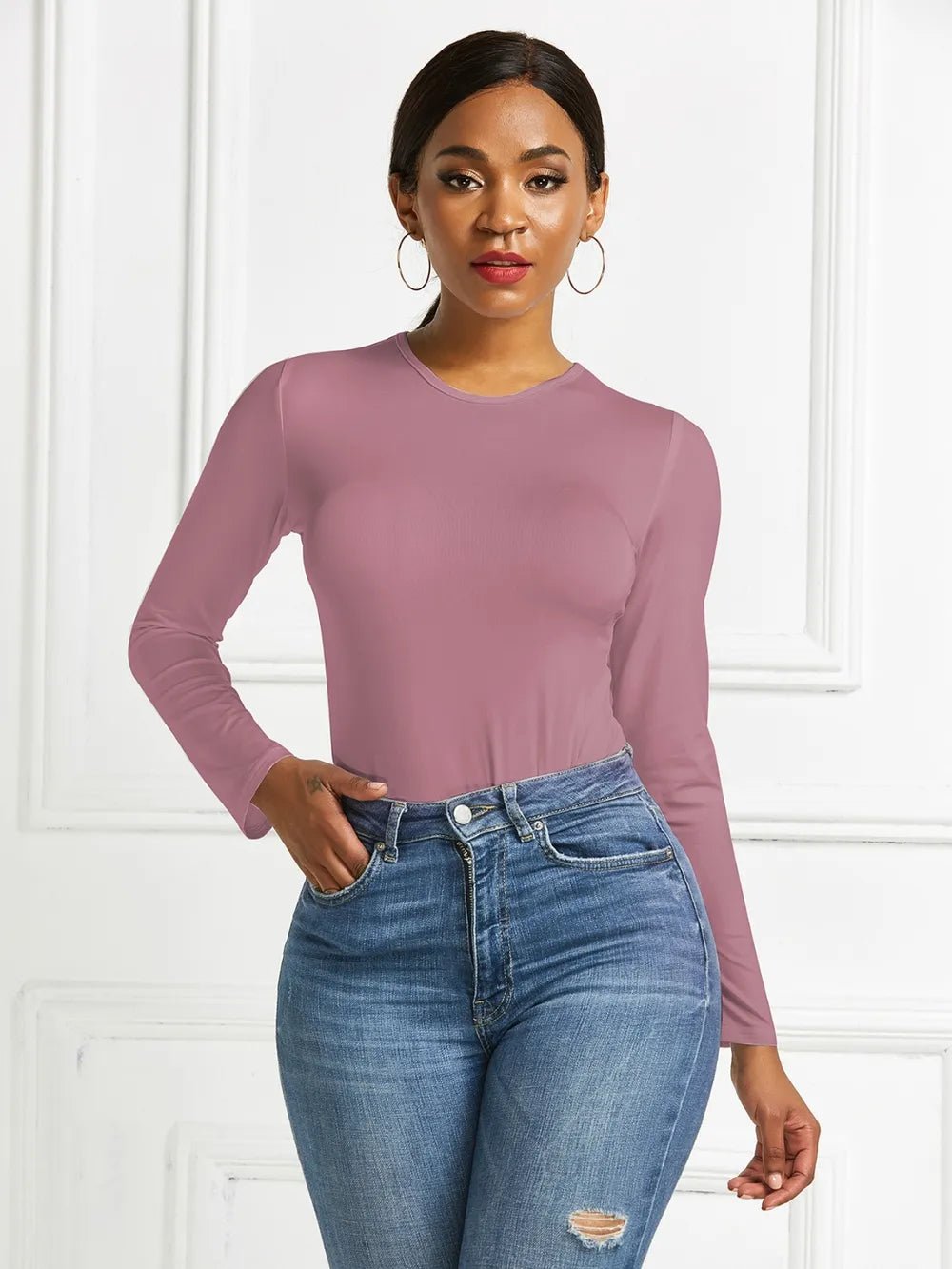 Round Neck Long Sleeve Bodysuit - Luxe Lane Apparel