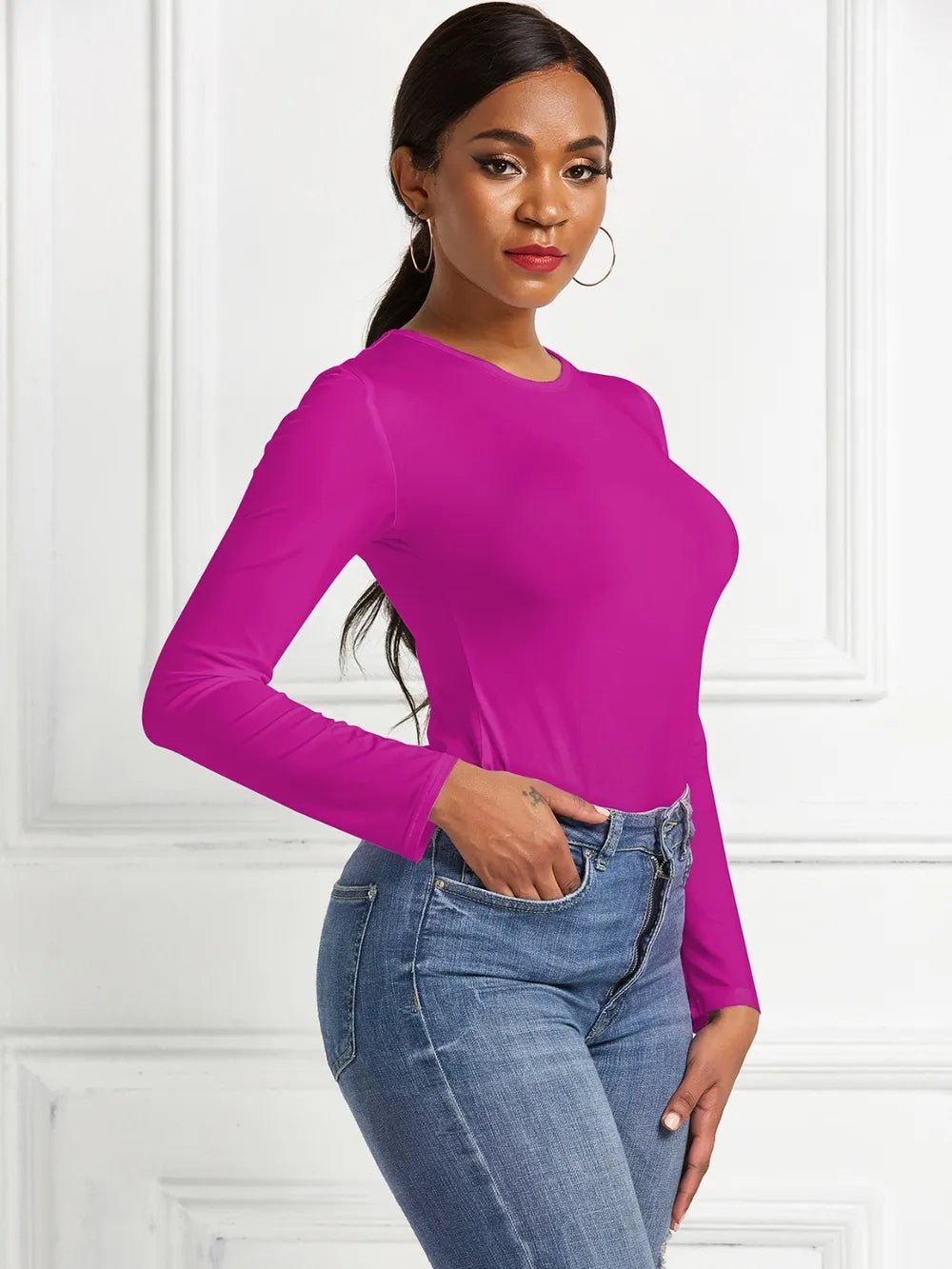 Round Neck Long Sleeve Bodysuit - Luxe Lane Apparel