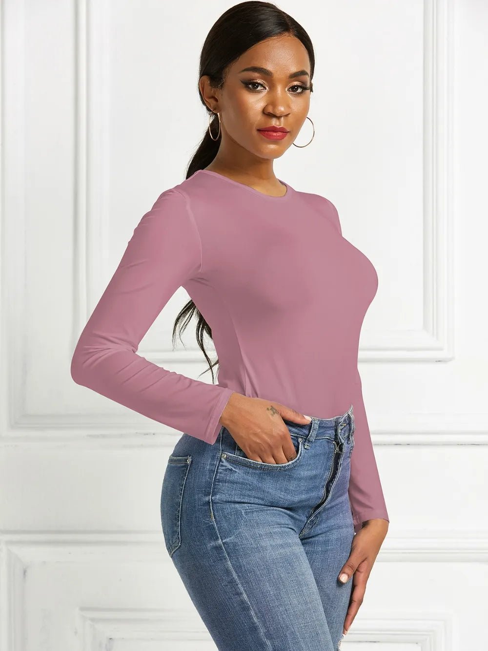 Round Neck Long Sleeve Bodysuit - Luxe Lane Apparel